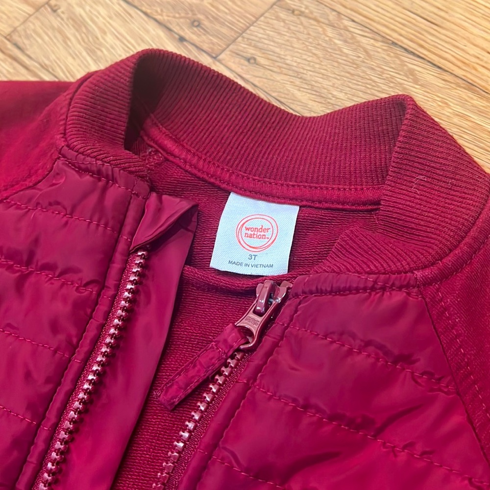 wonder nation Burgundy Satin Lightweight Zip Up Bomber Jacket - Picture 2 of 3